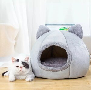 Лежанка Будиночок для кішки сірий, круглий AG771A