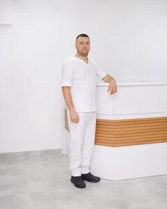 Чоловічий медичний костюм Онуфрій Преміум, 44-56 білий