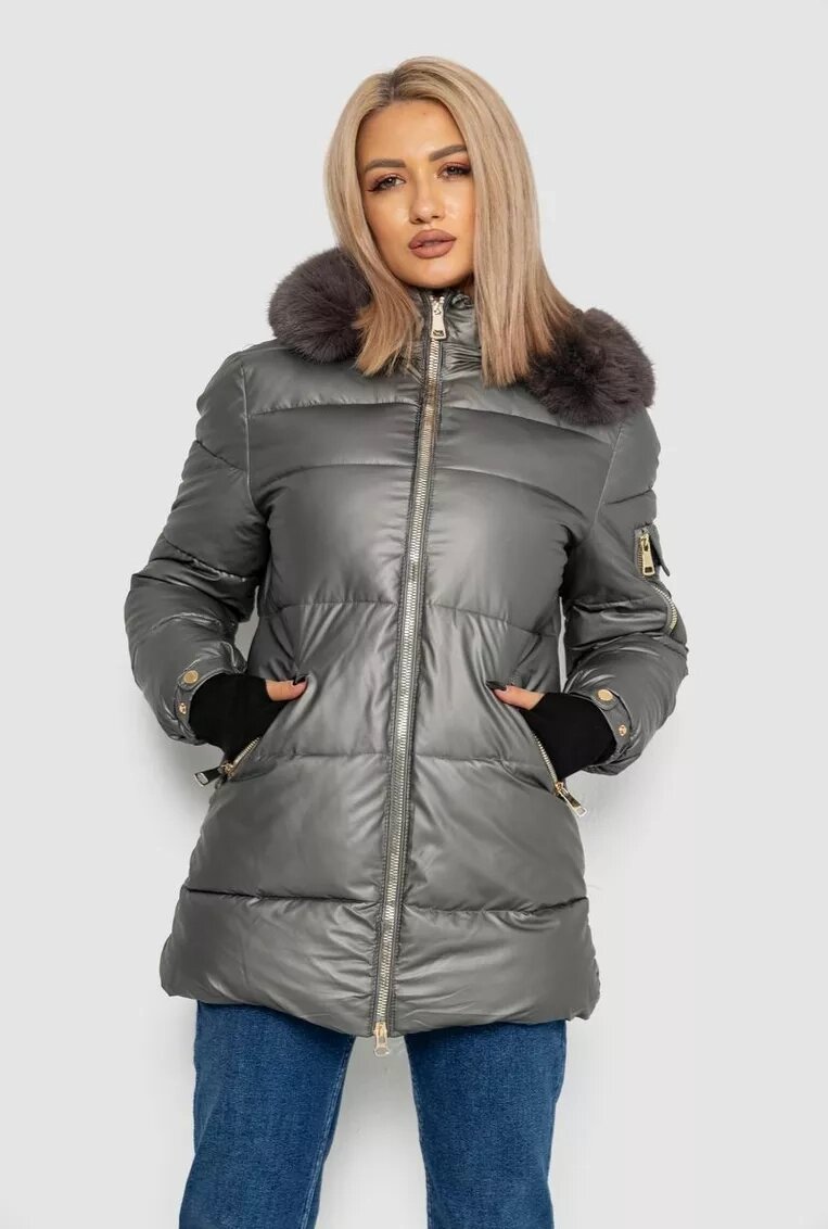 Куртка жіноча зимова, колір сіра .коричнева XL від компанії shop-shap - фото 1