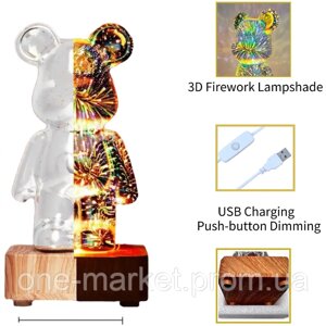 Светильник ночник Bear 7 цветов USB Настольная лампа 3D проектор фейерверк С коробкой