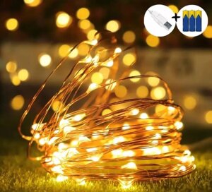 LED-гірлянда від USB і батарейок 50 LED 2 в 1 на 5 м колір теплий білий