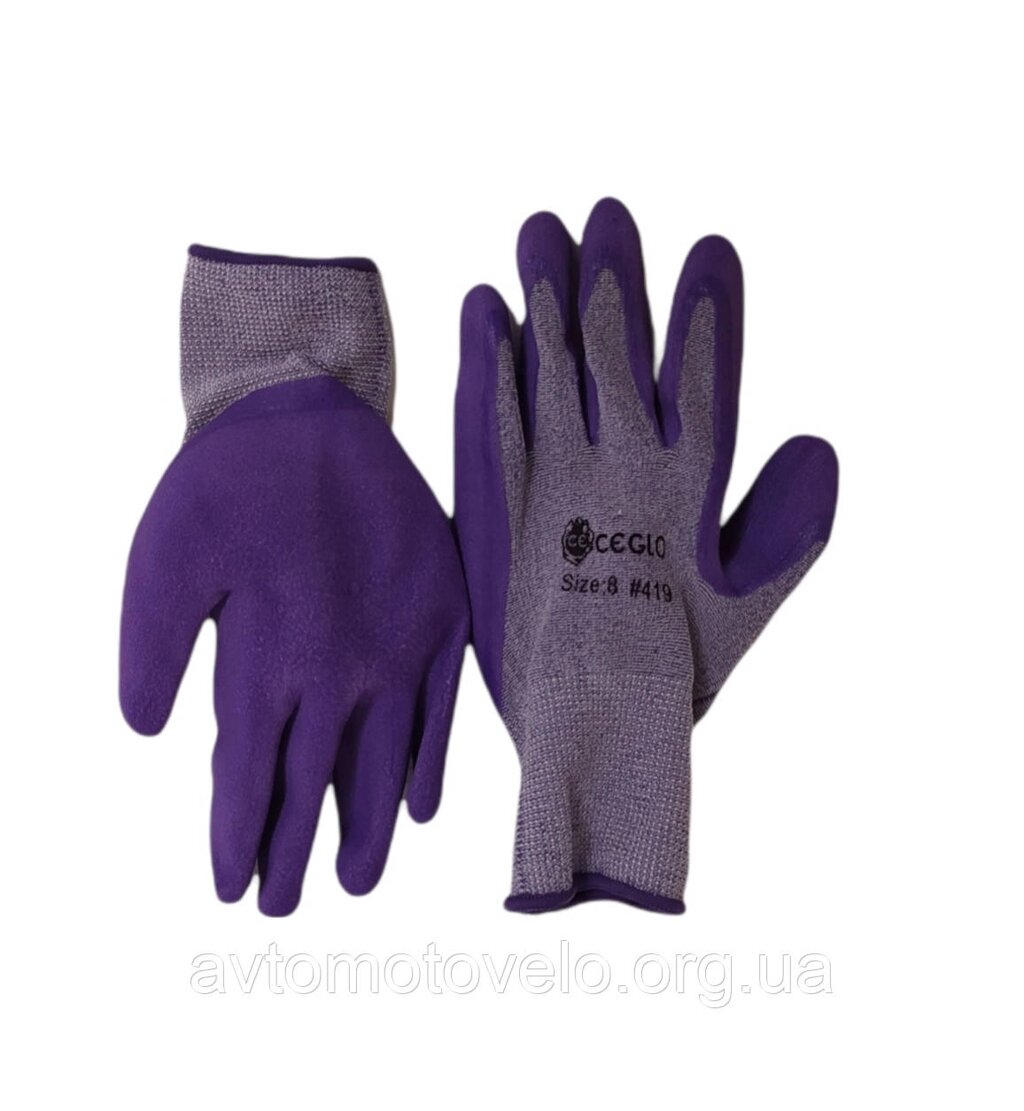 Рукавичкі жіночі синтетичкі фіолетові з нитриловим покриттям 8 розмір від компанії Автомотовело - фото 1