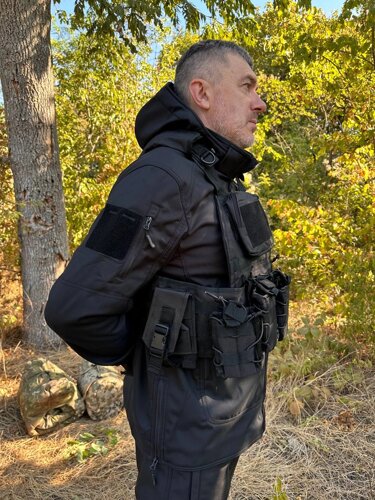 Куртка армійська чорна софтшел COMBAT BLACK, куртка комбат soft-shell подвійний фліс для силових структур