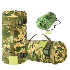 Тактичний флісовий плед 150х200см – ковдра для військових із чохлом, килимок плед покривало. Колір: піксель