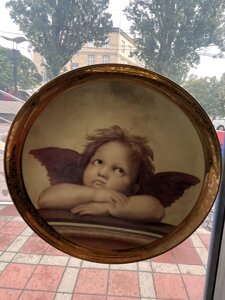 Порцелянова настінна сувенірна тарілка , Німеччина, позолота, ангелочок, 27см