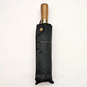 Чорна велика парасолька Parachase з деревяною ручкою та клапаном від вітру