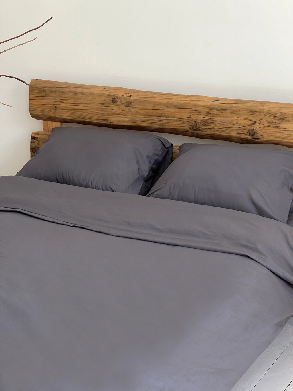 Комплект постільної білизни Бязь Двоспальний Євро сірий від компанії IDEAL TEXTILE: махрові рушники, халати, постільна білизна - фото 1