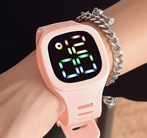 Годинник наручний кварцовий електронно-кольоровий (рожеві — унісекс) арт. 03621