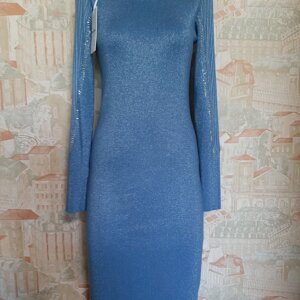 РОЗПРОДАЖ! Плаття нарядне трикотажне блакитного кольору з люрексом Туреччина 42,44,46 р 40