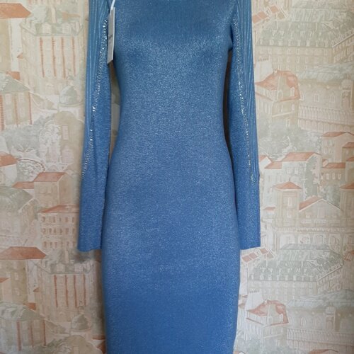 РОЗПРОДАЖ! Плаття нарядне трикотажне блакитного кольору з люрексом Туреччина 42,44,46 р