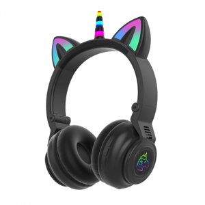 Бездротові дитячі навушники CAT STN-27 з котячими вушками з підсвічуванням MP3 MicroSD FM-радіо чорний