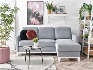 Берген скандинавський складаний кутовий диван диван, сірий велюр, на білих дерев'яних ніжках