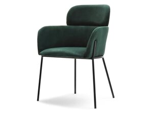Biagio зелений велюровий стілець із підлокітниками на чорній ніжці