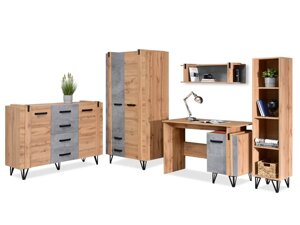 Комплект офісних меблів soho 3 дуб — бетон із шафою та скринею в стилі лофт