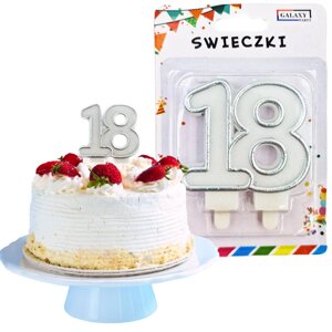 Свічка на день народження для торта No 18 срібна GALAXY NO. 660543