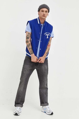 Безрукавка з домішкою вовни Tommy Jeans колір синій перехідний