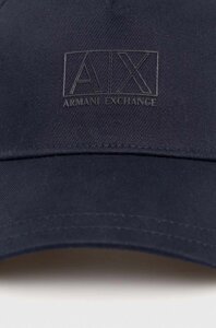 Бавовняна бейсболка Armani Exchange колір синій з принтом