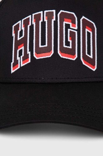 Бавовняна бейсболка HUGO колір чорний з принтом
