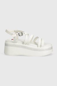 Шкіряні сандалі tommy jeans TJW strappy WEDGE sandal колір білий EN0en02516