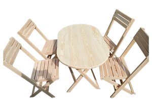 Комплект розкладних дерев'яних меблів, стіл овал 4 стільці
