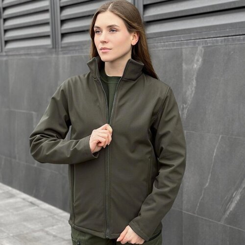 Жіноча Демісезонна Куртка "Pobedov Shadow" Soft Shell на мікрофлісі хакі розмір S