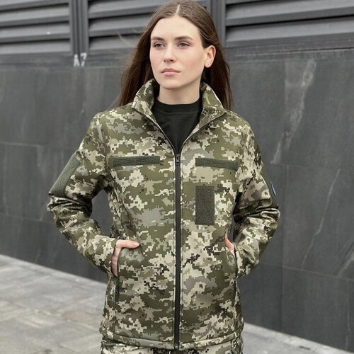 Жіноча Демісезонна Куртка "Pobedov Shadow" Soft Shell на мікрофлісі з липучками для шевронів піксель розмір S