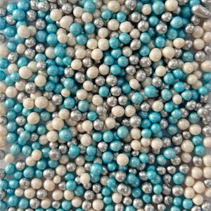 Рисові кульки глазуровані 5 мм перламутрові МІКС блакитні-білі-срібні, 100 г