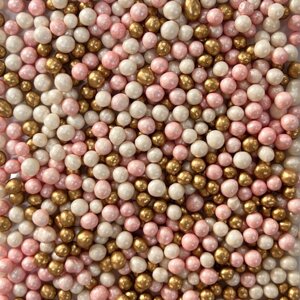 Рисові кульки глазуровані 5 мм перламутрові МІКС рожеві-білі-золоті, 100 г