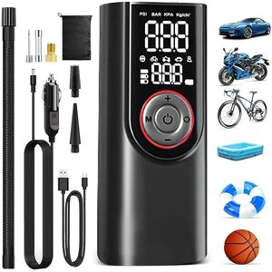 Автомобільний компресор з цифровим манометром 80W, ATJ-9566 / Автокомпресор для шин / Портативний насос з функцією