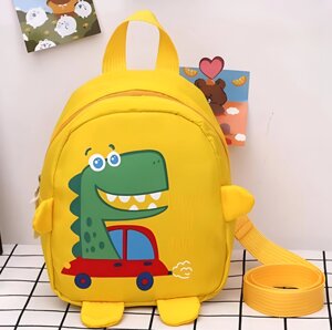 Дитячий мультяшний рюкзак з динозавром жовтий, рюкзак для дітей з ременем безпеки, захист від втрати