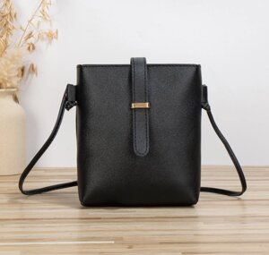 Жіноча квадратна сумка через плече з екошкіри з пряжкою, чорна сумка через плече