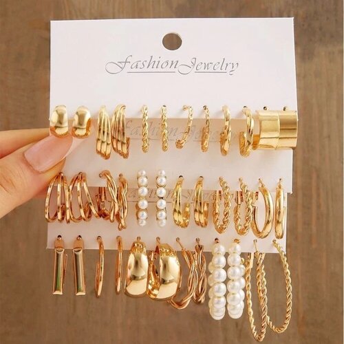 Жіночі сережки набір 18 пар золотий метал сережки зі штучними перлами