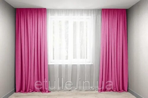 Готовий комплект штор, штори 2 шт. мікровелюр малиновий рожевий 150х240 см