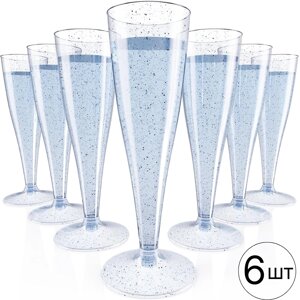 Набір пластикових келихів для шампанського 6 шт преміум класу 133 мл, святкові зі сріблястими блискітками