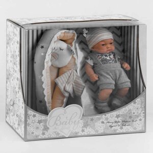 Малюк 219-1 (18/2) висотою 25 см, комплект з комбінезоном, шапочкою, шкарпетками, рушником, матрациком і подушечкою,