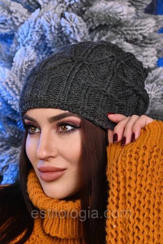 Жіноча зимова вовняна шапка на флісі темно-сіра