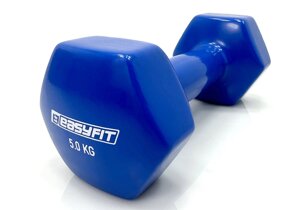 Гантель для фітнесу 5.0 кг EasyFit із вініловим покриттям синя