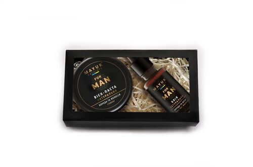 Подарунковий набір Олія для росту та живлення бороди та вусів ТМ Mayur+Воск-паста для стайлінгу ТМ Mayur 57