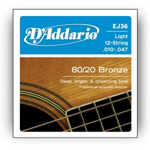 Струні 12стр. акустика (10-47) D`Addario bronze 80/20 EJ36