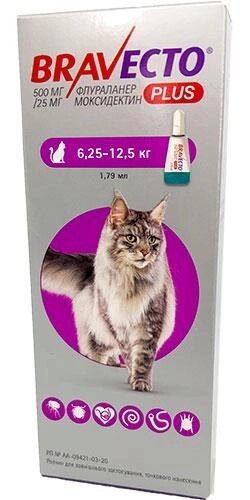 Бравекто плюс Спот-он краплі для котів від 6,5 до 12,5 кг,11.2024)1 піпетка на 12 тижнів MSD