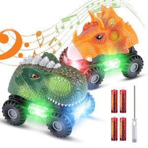 2 Pack Pull Back Машинки-динозаври зі звуковою світлодіодною підсвіткою