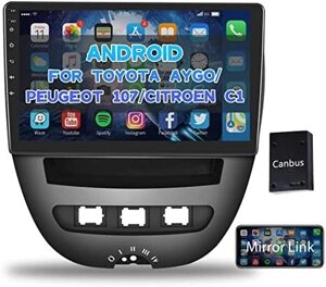 Автомобільне радіо Android Podofo для Toyota Aygo/Peugeot 107/Citroen C1 Bluetooth 10дюймовий сенсорний екран