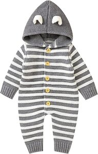 Бавовняний в'язаний светр із капюшоном у смужку для новонароджених дівчаток і хлопчиків, комбінезон, 9 штук