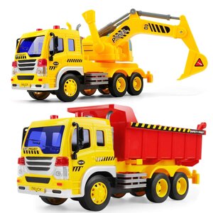 Іграшкова вантажівка, GizmoVine, 2 шт. самоскид, будівельний трактор, будівельний кран зі звуковою підсвіткою