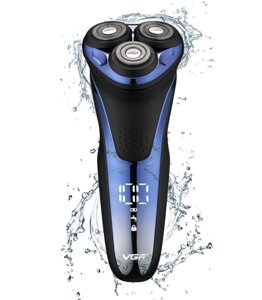 Електробритва для чоловіків роторна VGR V-306 Pro акумуляторна 5 Вт сухе та вологе гоління LED дисплей плаваючі