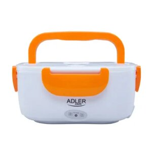 Пластиковий контейнер для їжі Adler AD 4474 Помаранчевий з білим 40 Вт електричний ланч бокс з підігрівом та кришкою 1,1