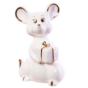 Фігурка декоративна Lefard Мишка з подарунком 149-409 8 см біла