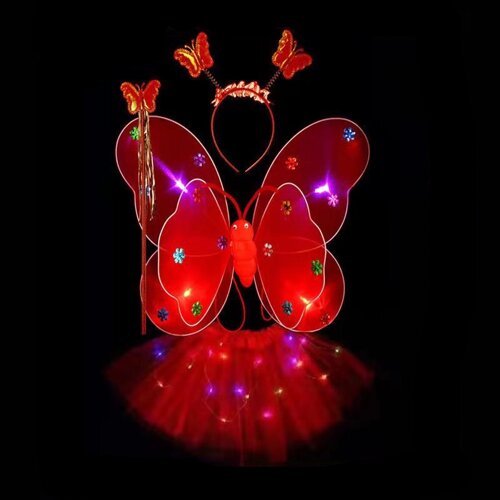 Карнавальний наряд крила зі спідницею світиться Метелик 9072 червоний