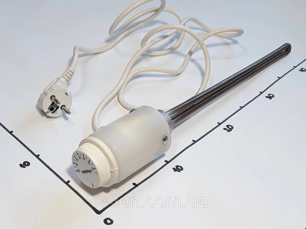 ТЕН для радіатора 500W з лівою різьбою 1" та терморегулятором (Україна) від компанії Вікторія-ТЕН - фото 1