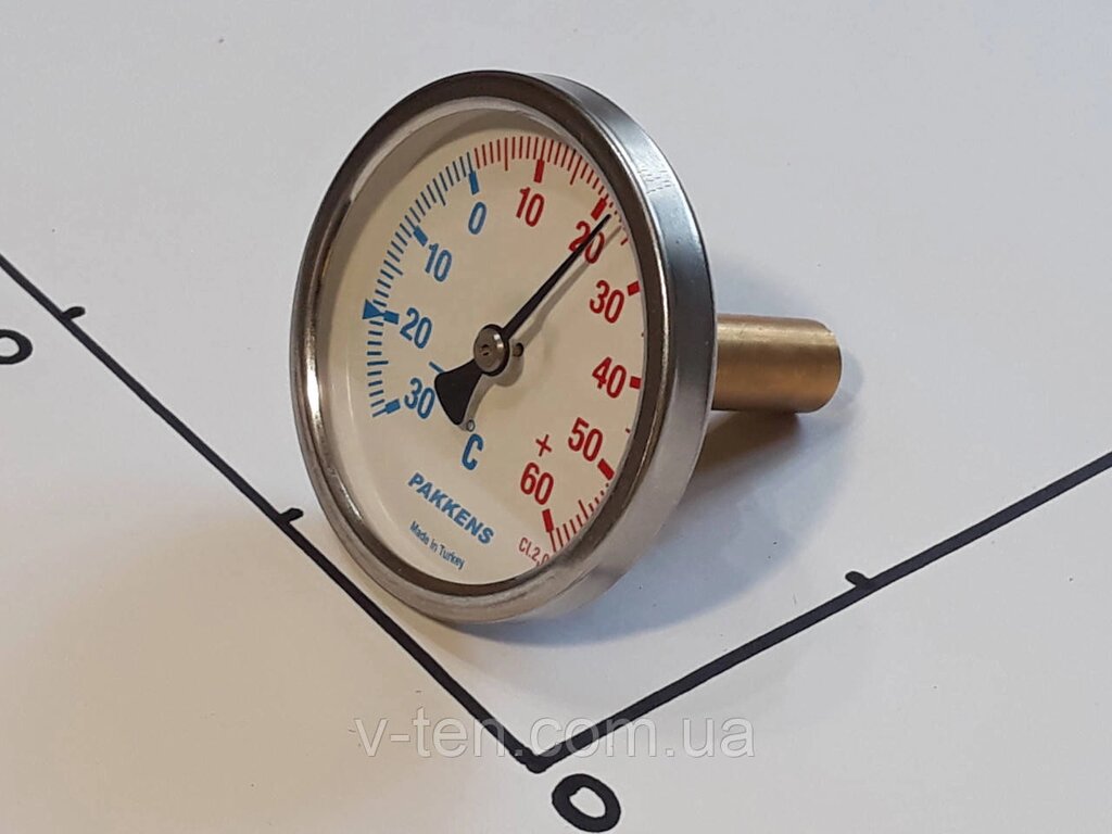 Термометр Ø63 мм/від -30 °C до +60 °C/L-50 мм 1/2" стрижневий PAKKENS (Туреччина) від компанії Вікторія-ТЕН - фото 1